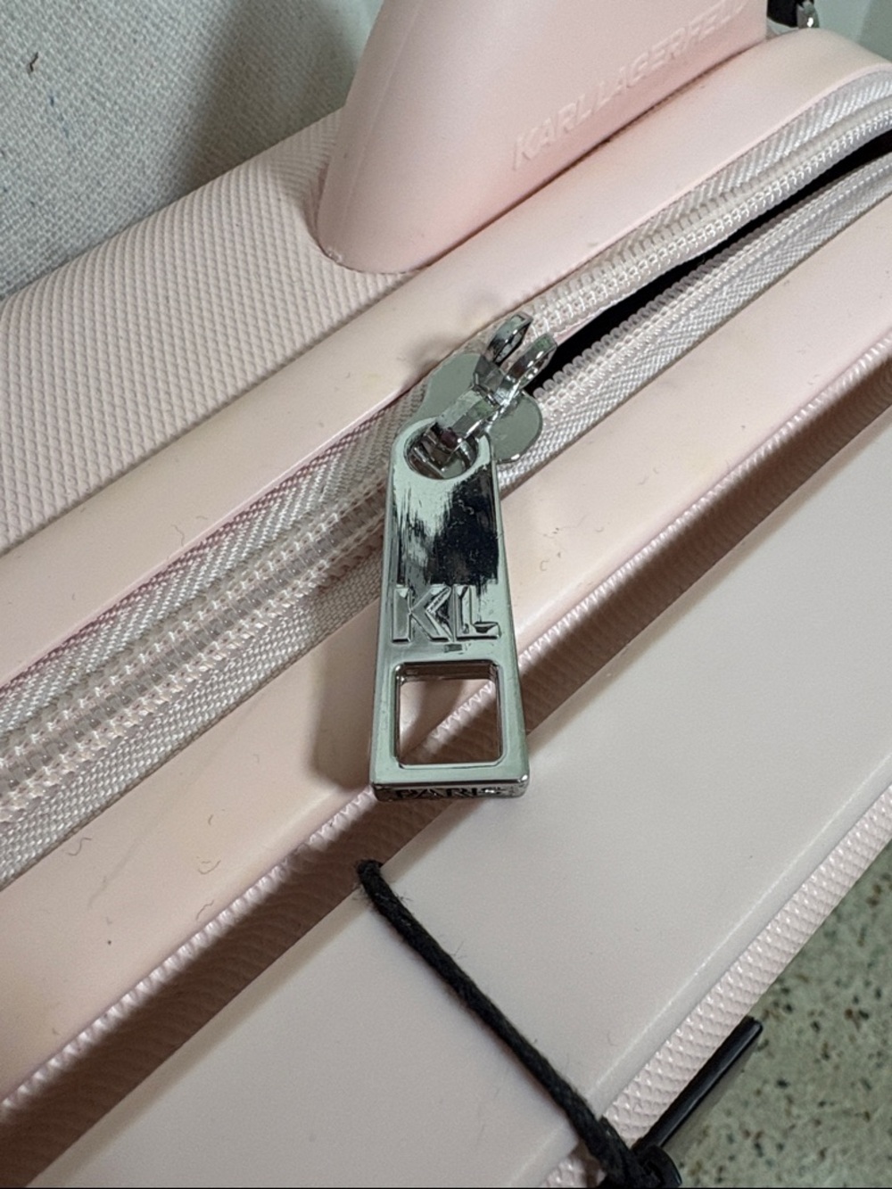 Karl Lagerfeld Pale Pink Embossed Hardcase Crossbody with Branded Strap - Picture 4 of 10